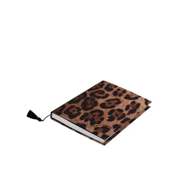 Dolce & Gabbana Brown Black Polyester Leopard Logo Print Small Notebook Womens